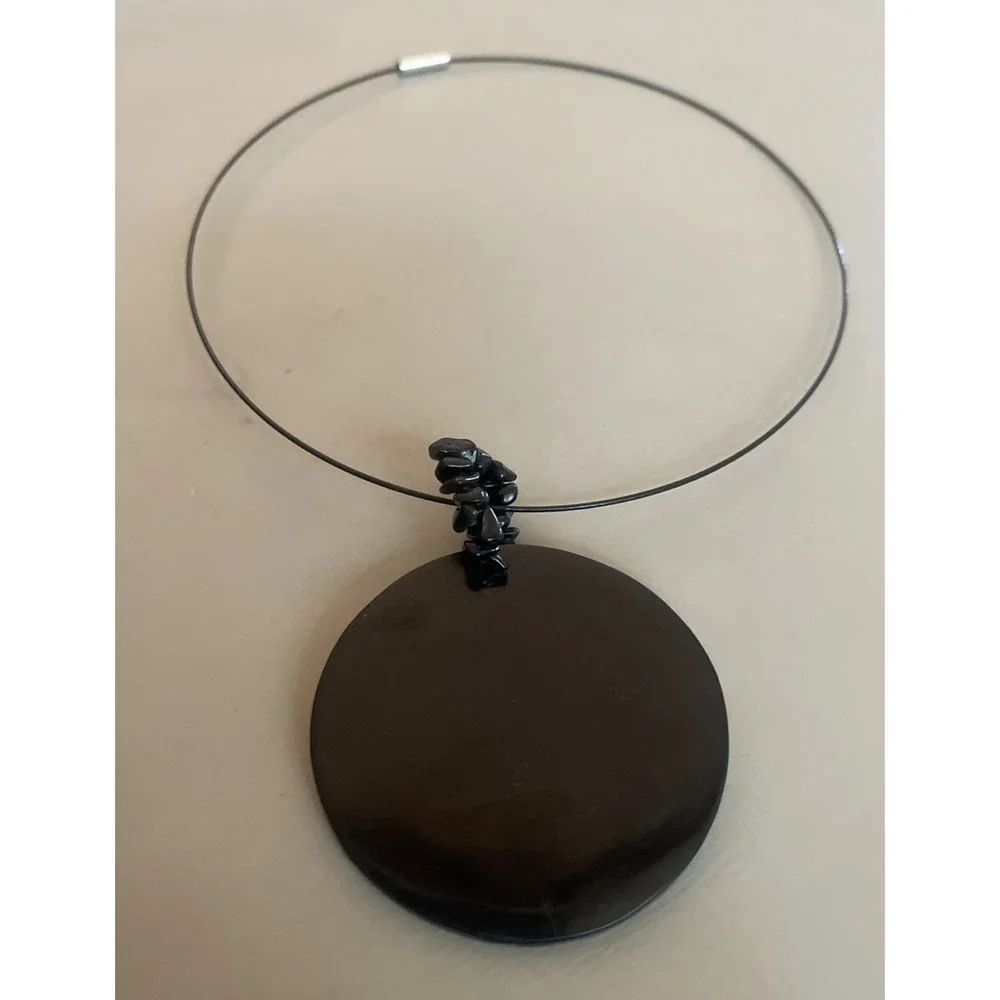 Vintage Choker Necklace & Shell Pendant Handmade Black